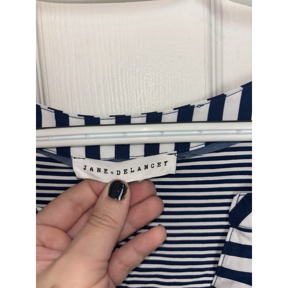 Jane Delancey Navy White Striped Roll Tab Sleeve Top 3X Nautical Coastal - Picture 7 of 8